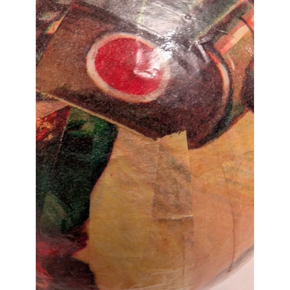 Santa Clause decoupage  large ball ornament Christmas‎ present scene hanging vtg